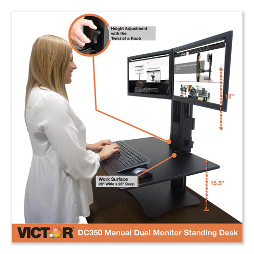 Image of Victor® High Rise Dual Monitor Standing Desk Workstation, 28" X 23" X 10.5" To 15.5", Black