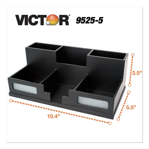 Image of Victor® Midnight Black Desk Organizer with Smartphone Holder, 6 Compartments, Wood, 10.5 x 5.5 x 4