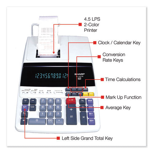 Image of Sharp® El1197piii Two-Color Printing Desktop Calculator, Black/red Print, 4.5 Lines/sec