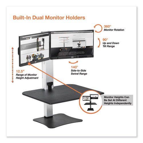 Image of Victor® High Rise Electric Dual Monitor Standing Desk Workstation, 28" X 23" X 20.25", Black/aluminum