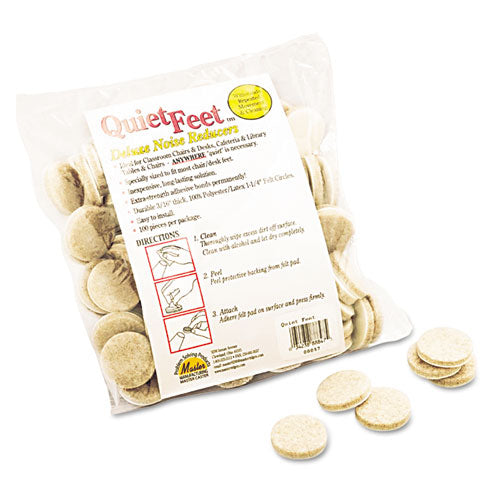 Image of Master Caster® Quiet Feet Deluxe Noise Reducers, 1.25" Dia, Circular, Beige, 100/pack