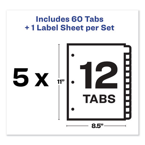Image of Avery® Print and Apply Index Maker Clear Label Dividers, 12-Tab, Color Tabs, 11 x 8.5, White, 5 Sets