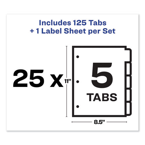 Image of Avery® Print and Apply Index Maker Clear Label Dividers, 5-Tab, Color Tabs, 11 x 8.5, White, Traditional Color Tabs, 25 Sets