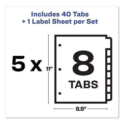Image of Avery® Print and Apply Index Maker Clear Label Dividers, 8-Tab, Color Tabs, 11 x 8.5, White, Traditional Color Tabs, 5 Sets