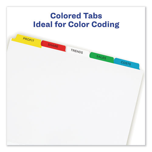 Image of Avery® Print and Apply Index Maker Clear Label Dividers, 5-Tab, Color Tabs, 11 x 8.5, White, Traditional Color Tabs, 25 Sets