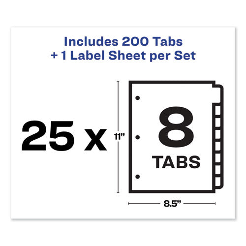 Image of Avery® Print and Apply Index Maker Clear Label Dividers, 8-Tab, Color Tabs, 11 x 8.5, White, Traditional Color Tabs, 25 Sets