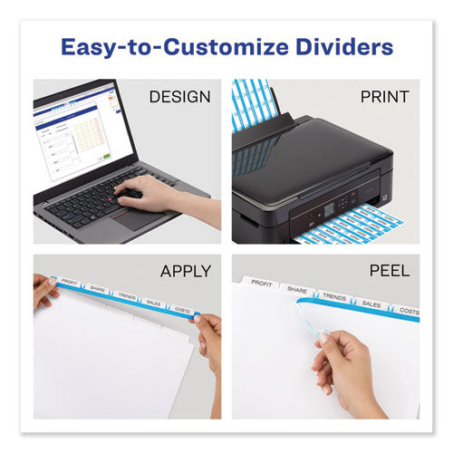 Image of Avery® Print and Apply Index Maker Clear Label Dividers, 5-Tab, Color Tabs, 11 x 8.5, White, Traditional Color Tabs, 25 Sets