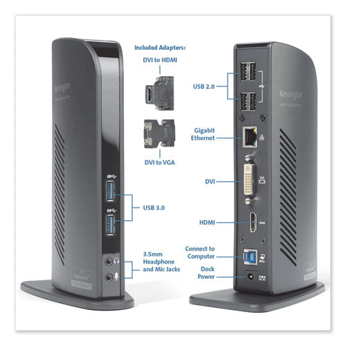 Image of Kensington® Usb 3.0 Docking Station With Dvi/hdmi/vga Video, 1 Dvi And 1 Hdmi Out