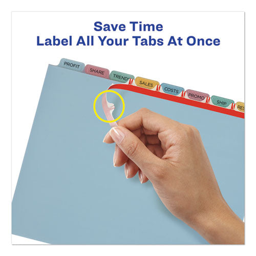 Image of Avery® Print and Apply Index Maker Clear Label Plastic Dividers with Printable Label Strip, 8-Tab, 11 x 8.5, Assorted Tabs, 5 Sets