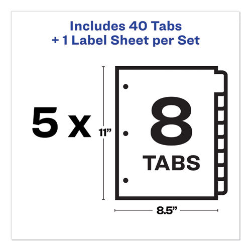 Image of Avery® Print and Apply Index Maker Clear Label Plastic Dividers with Printable Label Strip, 8-Tab, 11 x 8.5, Assorted Tabs, 5 Sets