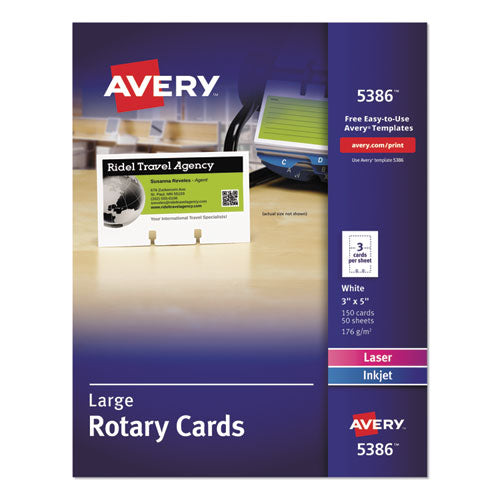 Image of Avery® Large Rotary Cards, Laser/inkjet, 3 X 5, White, 3 Cards/sheet, 150 Cards/box