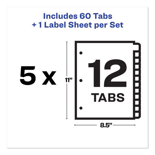 Image of Avery® Print and Apply Index Maker Clear Label Dividers, 12-Tab, White Tabs, 11 x 8.5, White, 5 Sets