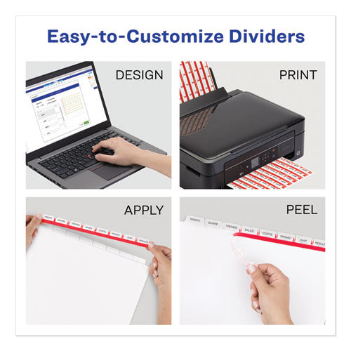 Image of Avery® Print and Apply Index Maker Clear Label Plastic Dividers with Printable Label Strip, 8-Tab, 11 x 8.5, Assorted Tabs, 5 Sets