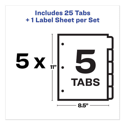 Image of Avery® Print and Apply Index Maker Clear Label Dividers, 5-Tab, White Tabs, 11 x 8.5, White, 5 Sets
