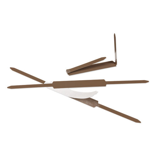 Image of ACCO Premium Self-Adhesive Two-Prong Paper Fastener Bases, 2" Capacity, 2.75" Center to Center, Brown, 100/Box