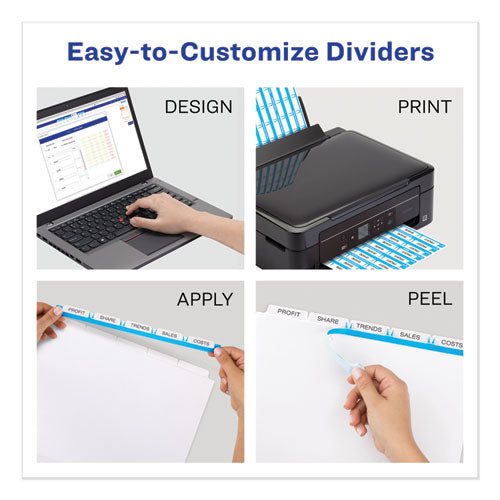Image of Avery® Print and Apply Index Maker Clear Label Dividers, 5-Tab, White Tabs, 11 x 8.5, White, 5 Sets