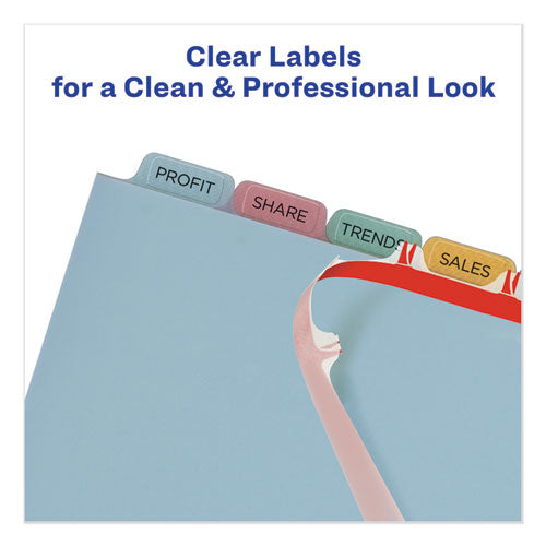 Image of Avery® Print and Apply Index Maker Clear Label Plastic Dividers with Printable Label Strip, 8-Tab, 11 x 8.5, Assorted Tabs, 5 Sets