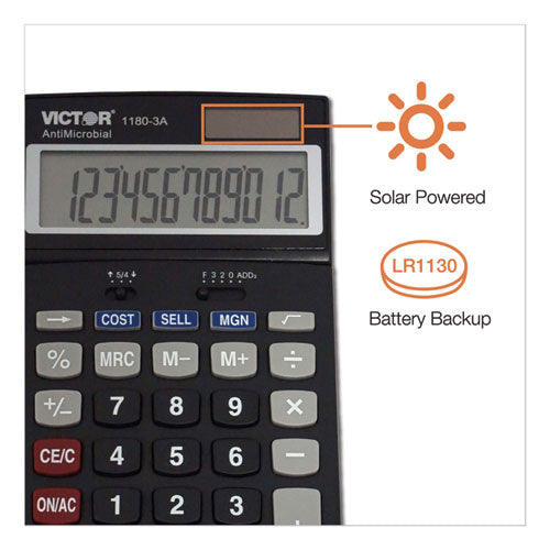 Image of Victor® 1180-3a Antimicrobial Desktop Calculator, 12-Digit Lcd
