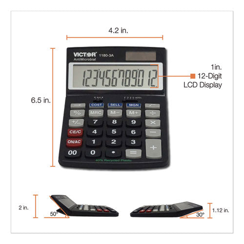 Image of Victor® 1180-3a Antimicrobial Desktop Calculator, 12-Digit Lcd