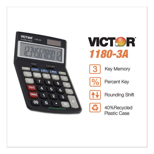 Image of Victor® 1180-3a Antimicrobial Desktop Calculator, 12-Digit Lcd