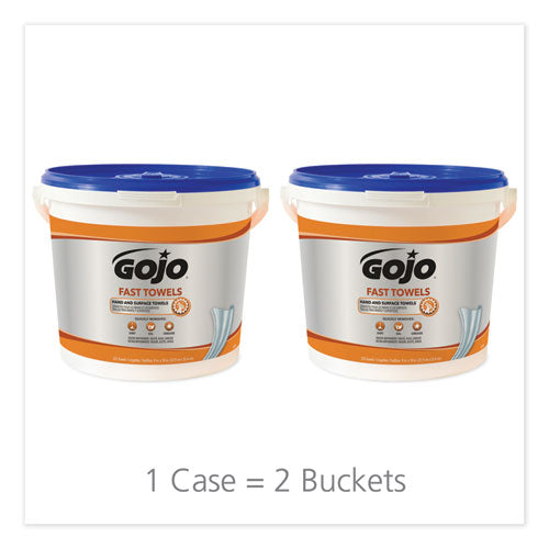 Image of GOJO® FAST TOWELS Hand Cleaning Towels, 9 x 10, Fresh Citrus, Blue, 225/Bucket, 2 Buckets/Carton
