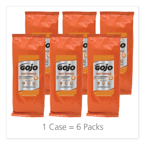 Image of GOJO® FAST TOWELS Hand Cleaning Towels, 2-Ply, 7.75 x 11, Fresh Citrus, Blue, 60/Pack, 6 Packs/Carton