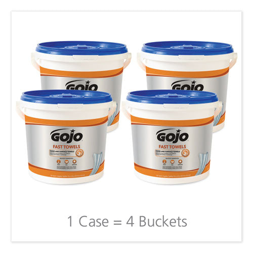 Image of GOJO® FAST TOWELS Hand Cleaning Towels, 7.75 x 11, Fresh Citrus, Blue, 130/Bucket, 4 Buckets/Carton
