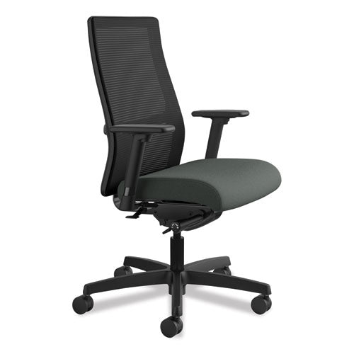 Image of HON® Ignition Series Mesh Mid-Back Work Chair, Supports Up To 300 Lb, 17.5" To 22" Seat Height, Iron Ore Seat, Black Back/base