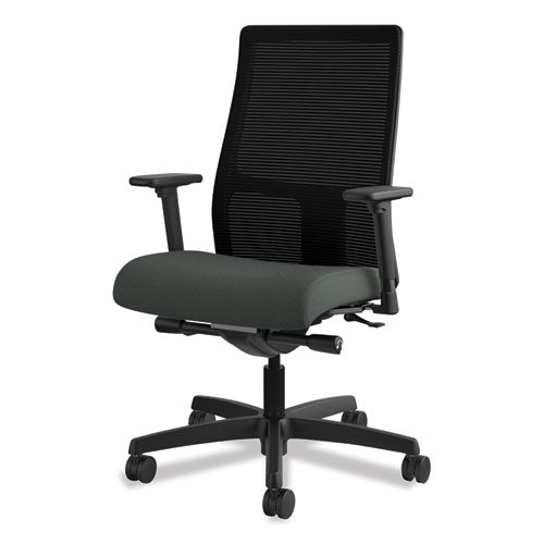 Image of HON® Ignition Series Mesh Mid-Back Work Chair, Supports Up To 300 Lb, 17.5" To 22" Seat Height, Iron Ore Seat, Black Back/base