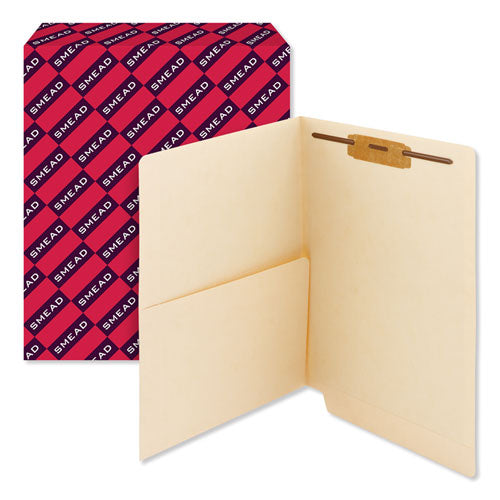 Image of Smead Heavyweight End Tab Fastener Folders, Interior Front-Cover Pocket, 0.75" Expansion, 1 Fastener, Letter Size, Manila, 50/Box