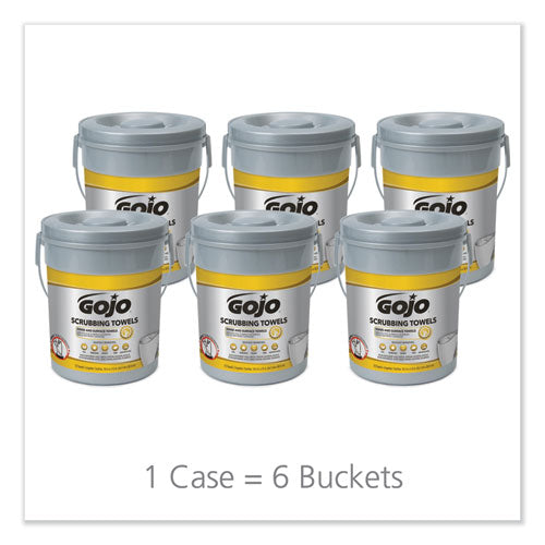 Image of GOJO® Scrubbing Towels, Hand Cleaning, 2-Ply, 10.5 x 12, Silver/Yellow, 72/Bucket, 6/Carton