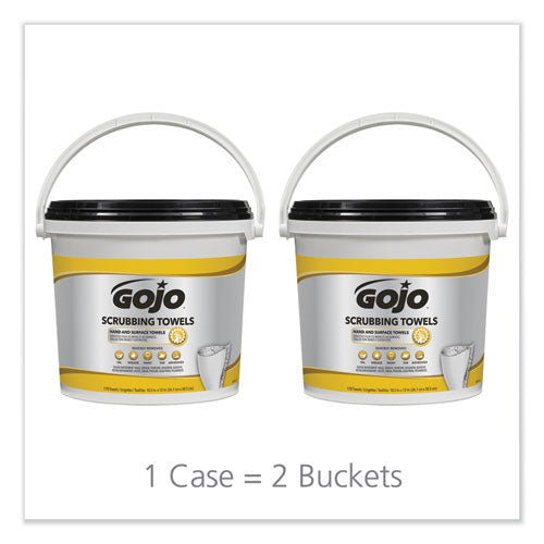 Image of GOJO® Scrubbing Towels, Hand Cleaning, Orange Scent, White/Yellow, 170/Bucket, 2 Buckets/Carton