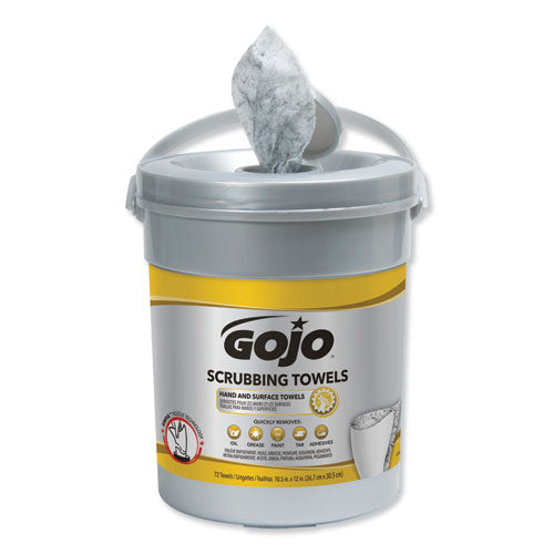 Image of GOJO® Scrubbing Towels, Hand Cleaning, 2-Ply, 10.5 x 12, Silver/Yellow, 72/Bucket, 6/Carton