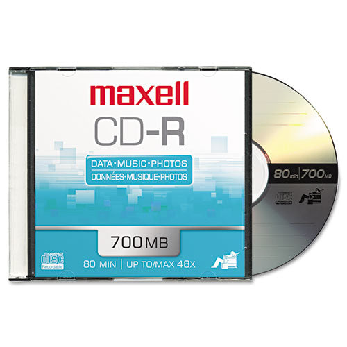 Image of Maxell® Cd-R Recordable Disc, 700 Mb/80 Min, 48x, Slim Jewel Case, Silver, 10/pack