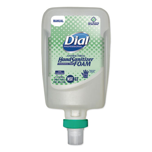 Image of Dial® Professional Antibacterial Foaming Hand Sanitizer Refill For Fit Manual Dispenser, 1.2 L Bottle, Fragrance-Free, 3/carton