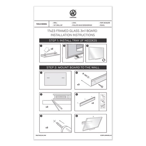 Image of U Brands 3N1 Magnetic Glass Dry Erase Combo Board, Monthly Planning, 36 x 24 (Actual Size: 35" x 23"), Gray/White Surface, White Frame