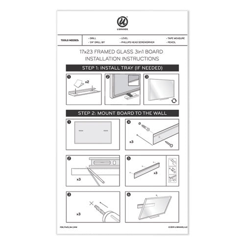 Image of U Brands 3N1 Magnetic Glass Dry Erase Combo Board, Monthly Planning, 24 x 18 (Actual Size: 23 x 17), Gray/White Surface, White Frame