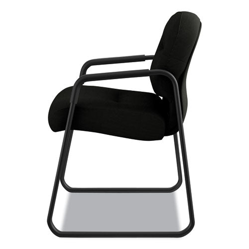 Image of HON® Pillow-Soft 2090 Series Guest Arm Chair, Leather Upholstery, 31.25" x 35.75" x 36", Black Seat, Black Back, Black Base