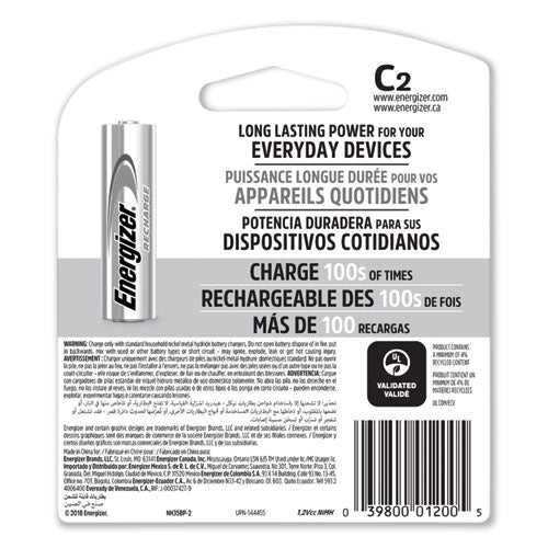 Image of Energizer® Nimh Rechargeable C Batteries, 1.2 V, 2/pack