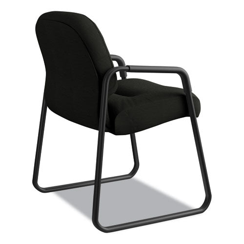 Image of HON® Pillow-Soft 2090 Series Guest Arm Chair, Leather Upholstery, 31.25" x 35.75" x 36", Black Seat, Black Back, Black Base