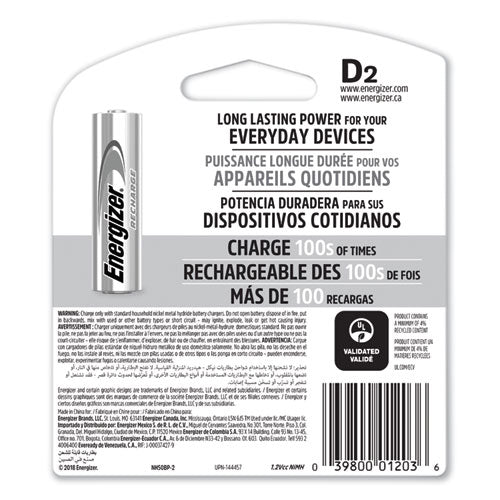 Image of Energizer® Nimh Rechargeable D Batteries, 1.2 V, 2/pack