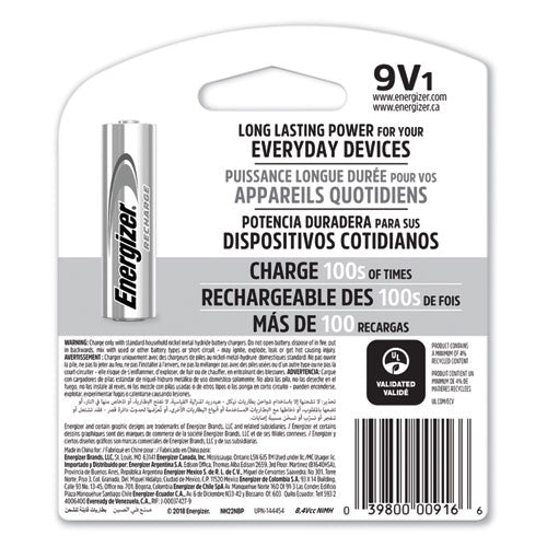 Image of Energizer® Nimh Rechargeable 9v Batteries