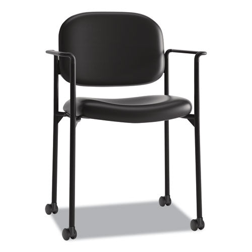 Image of HON® VL616 Stacking Guest Chair with Arms, Bonded Leather Upholstery, 23.25" x 21" x 32.75", Black Seat, Black Back, Black Base