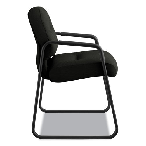 Image of HON® Pillow-Soft 2090 Series Guest Arm Chair, Leather Upholstery, 31.25" x 35.75" x 36", Black Seat, Black Back, Black Base