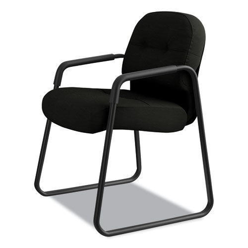 Image of HON® Pillow-Soft 2090 Series Guest Arm Chair, Leather Upholstery, 31.25" x 35.75" x 36", Black Seat, Black Back, Black Base