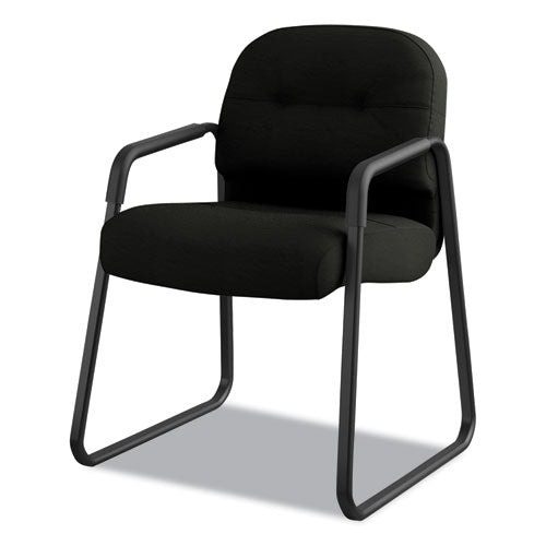Image of HON® Pillow-Soft 2090 Series Guest Arm Chair, Leather Upholstery, 31.25" x 35.75" x 36", Black Seat, Black Back, Black Base