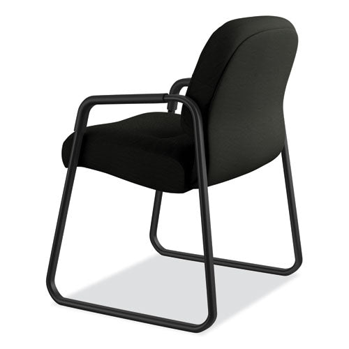 Image of HON® Pillow-Soft 2090 Series Guest Arm Chair, Leather Upholstery, 31.25" x 35.75" x 36", Black Seat, Black Back, Black Base