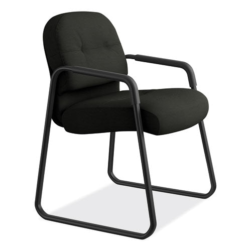Image of HON® Pillow-Soft 2090 Series Guest Arm Chair, Leather Upholstery, 31.25" x 35.75" x 36", Black Seat, Black Back, Black Base
