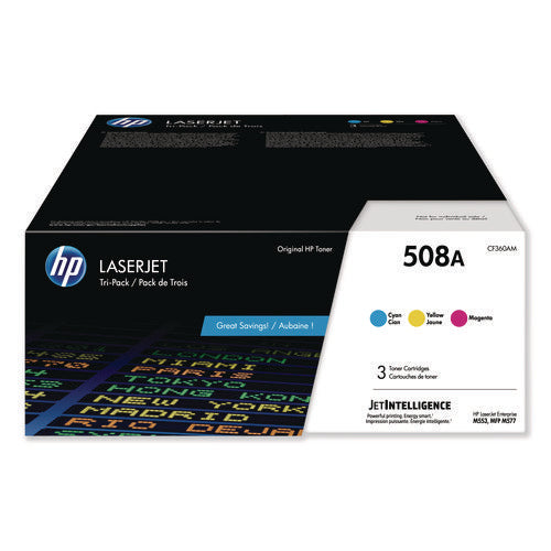 Image of HP HP 508a, (cf360a-M) 3-Pack Cyan/magenta/yellow Original Laserjet Toner Cartridges