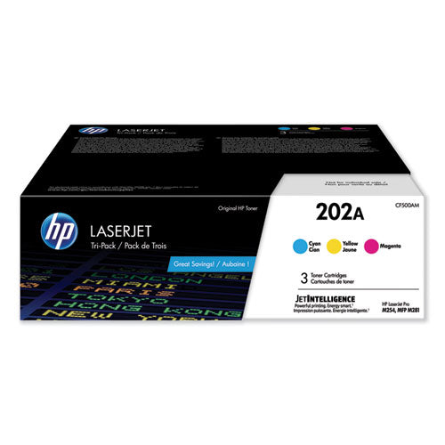 Image of HP HP 202a, (cf500a-M) 3-Pack Cyan/magenta/yellow Original Laserjet Toner Cartridges